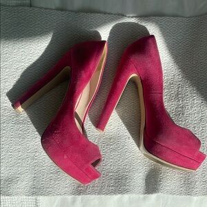 Miu Miu Hot Pink Suede Leather Platform Peep-Toe Heels
